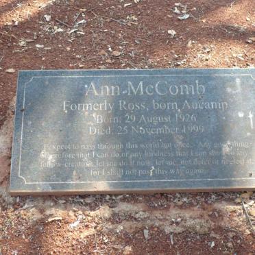McCOMB Ann, formerly Ross. nee AUCAMP 1926-1999
