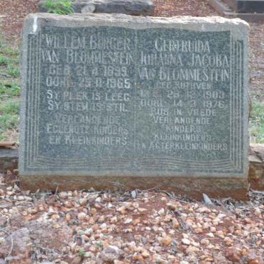 BLOMMESTEIN Willem Burger, van 1899-1965 &amp; Gertruida Johanna Jacoba RUTHVEN 1903-1976