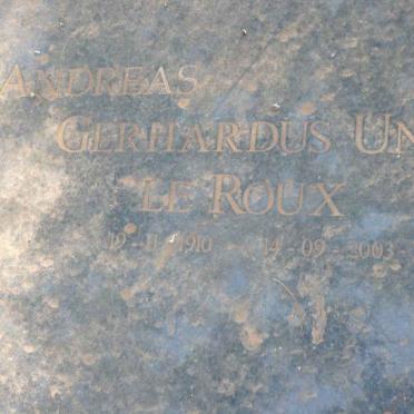 ROUX Andreas Gerhardus Unia, Le 1910-2003