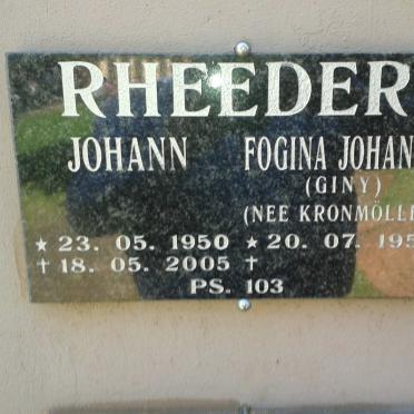 RHEEDER Johann 1950-2005 &amp; Fogina Johanna KRONMOLLER 1952-
