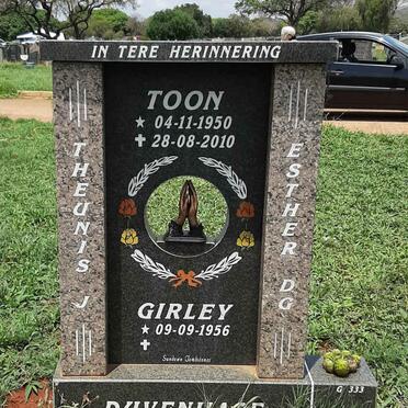 DUVENHAGE Theunis J. 1950-2010 &amp; Esther D.G. 1956-