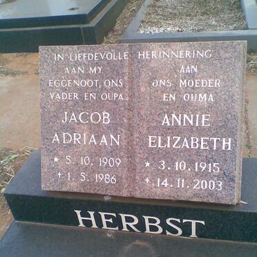 HERBST Jacob Adriaan 1909-1986 &amp; Annie Elizabeth 1915-2003