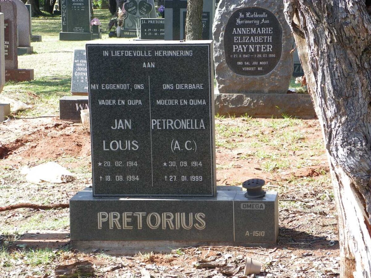 PRETORIUS Jan Louis 1914-1994 &amp; Petronella A.C. 1914-1999