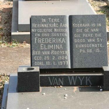 WYK Frederika Elimina, van nee VAN ROOYEN 1924-1977