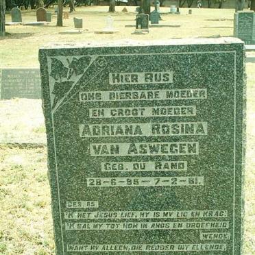 ASWEGEN Adriana Rosina, van nee DU RAND 1889-1961