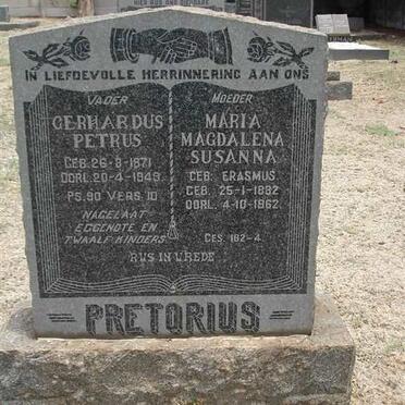 PRETORIUS Gerhardus Petrus 1871-1948 &amp; Maria Magdalena Susanna ERASMUS 1882-1962