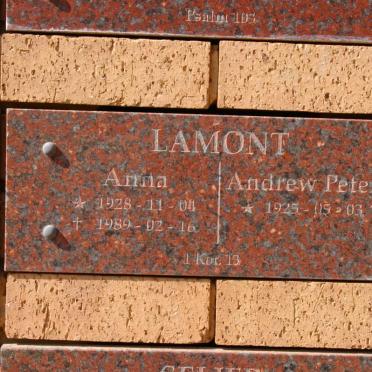 LAMONT Andrew Peter 1925- &amp; Anna 1928-1989