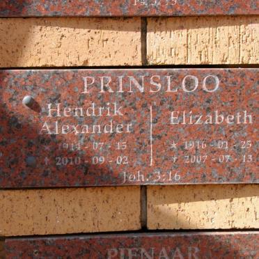 PRINSLOO Hendrik Alexander 1914-2010 &amp; Elizabeth 1916-2007