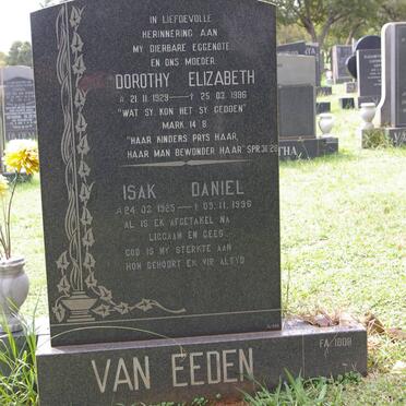 EEDEN Isak Daniel, van 1925-1996 &amp; Dorothy Elizabeth 1929-1986