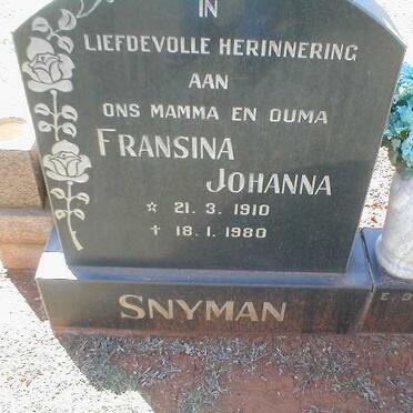 SNYMAN Fransina Johanna 1910-1980