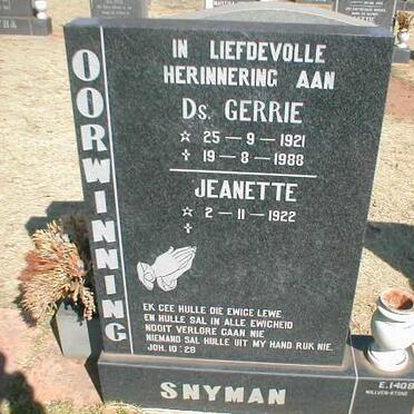 SNYMAN Gerrie 1921-1988 &amp; Jeanette 1922-