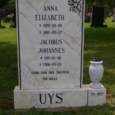 UYS Jacobus Johannes 1910-2006 &amp; Anna Elizabeth 1909-1985