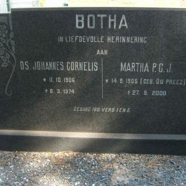 BOTHA Johannes Cornelius 1906-1974 &amp; Martha P.C.J. DU PREEZ 1905-2000
