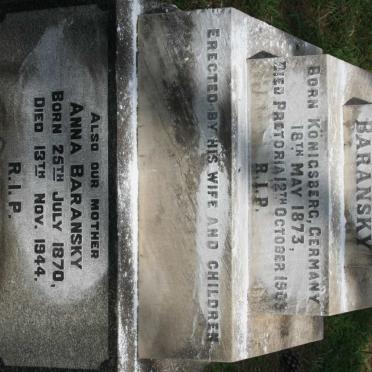 BARANSKY Carl Gustav 1873-1903 &amp; Anna 1870-1944