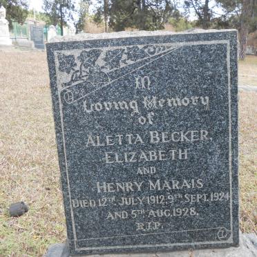 MARAIS Henry -1928 &amp; Elizabeth -1924 :: BECKER Aletta -1912