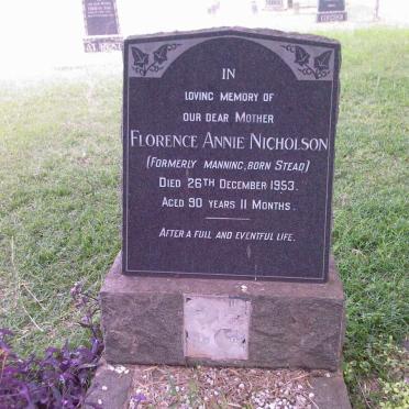 NICHOLSON Florence Annie formerly MANNING nee STEAD -1953