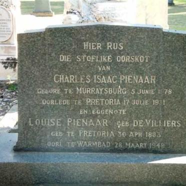 PIENAAR Charles Isaac 1878-1931 &amp; Louise DE VILLIERS 1883-1948