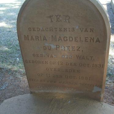 PREEZ Maria Magdalena, du nee VAN DER WALT 1831-1881