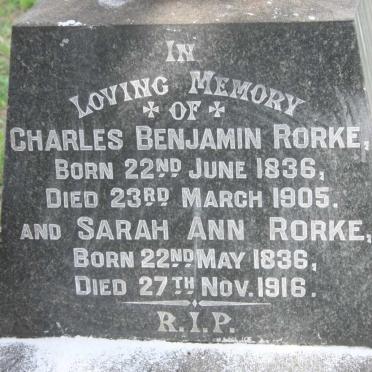 RORKE Charles Benjamin 1836-1905 &amp; Sarah Ann 1836-1916