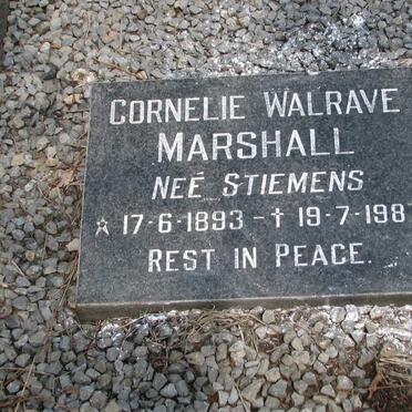 MARSHALL W.L. :: MARSHALL Cornelie Walrave nee STIEMENS 1893-1987