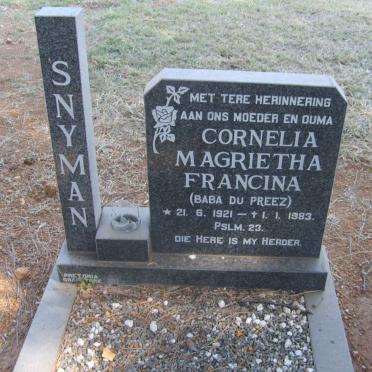 SNYMAN Cornelia Magrietha Francina nee DU PREEZ 1921-1983