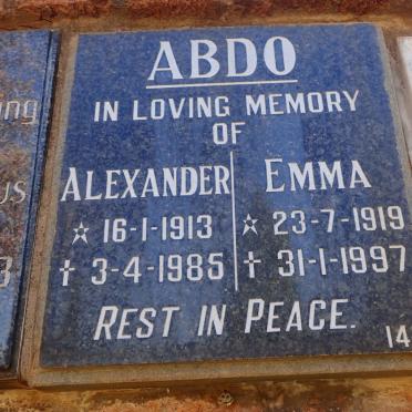 ABDO Alexander 1913-1985 &amp; Emma 1919-1997
