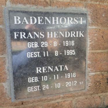 BADENHORST Frans Hendrik 1916-1995 &amp; Renata 1916-2012