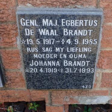 BRANDT Egbertus De Waal 1917-1985 &amp; Johanna 1919-1993