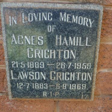 CHRICHTON Lawson 1883-1969 &amp; Agnes Hamill 1889-1959
