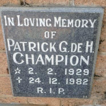 CHAMPION Patrick G. de H. 1929-1982