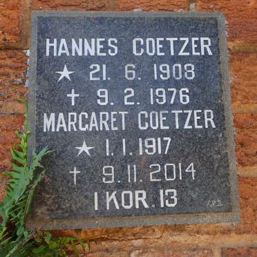 COETZER Hannes 1908-1976 &amp; Margaret 1917-2014