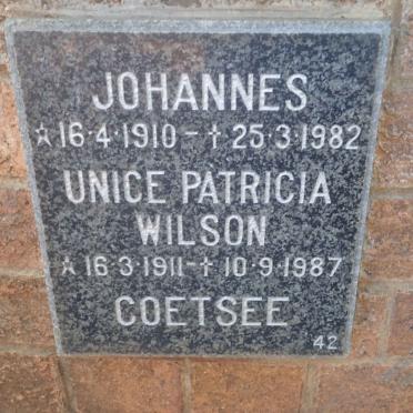 COETSEE Johannes 1910-1982 &amp; Unice Patricia Wilson 1911-1987