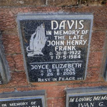 DAVIS John Henry Frank 1922-1984 &amp; Joyce Elizabeth 1925-2005