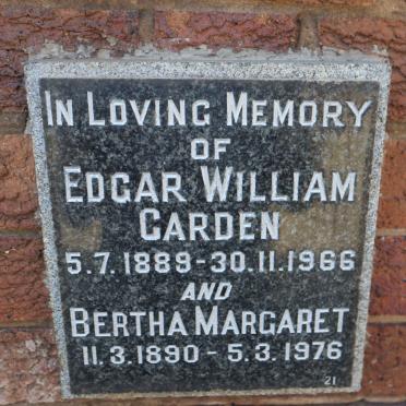 GARDEN Edgar William 1889-1966 &amp; Bertha Margaret 1890-1976