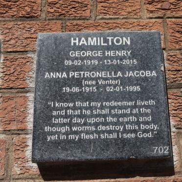 HAMILTON George Henry 1919-2015 &amp; Anna Petronella Jacoba VENTER 1915-1995