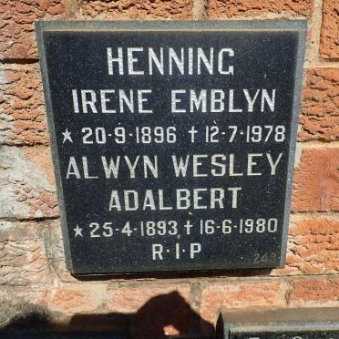 HENNING Alwyn Wesley Adalbert 1893-1980 &amp; Irene Emblyn 1896-1978