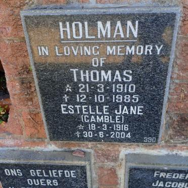 HOLMAN Thomas 1910-1985 &amp; Estelle Jane GAMBLE 1916-2004