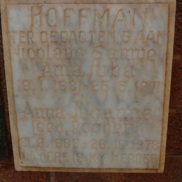 HOFFMAN Nicolaas Samuel Amajuba 1881-1971 &amp; Anna Johanne ROCHER 1886-1978