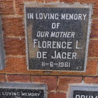 JAGER Florence L., de -1961