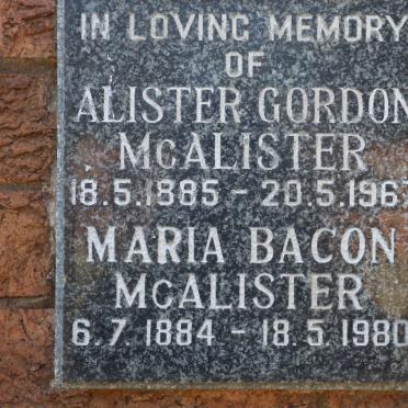 McALISTER Alister Gordon 1885-1967 &amp; Maria Bacon 1884-1980