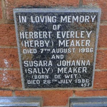 MEAKER Herbert Everley -1986 &amp; Susara Johanna DE WET -1986