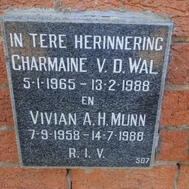 MUNN Vivian A.H. 1958-1988 :: V.D. WAL Charmaine 1965-1988