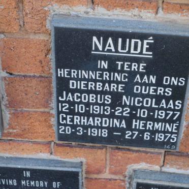 NAUDE Jacobus Nicolaas 1913-1977 &amp; Gerhardina Hermine 1918-1975