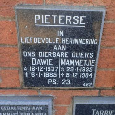 PIETERSE Dawie 1937-1985 &amp; Mammetjie 1935-1984