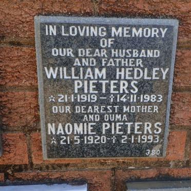 PIETERS William Hedley 1919-1983 &amp; Naomie 1920-1993