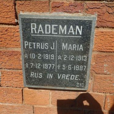 RADEMAN Petrus J. 1919-1977 &amp; Maria 1913-1987