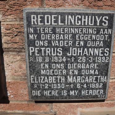 REDELINGHUYS Petrus Johannes 1934-1992 &amp; Elizabeth Margaretha 1950-1992