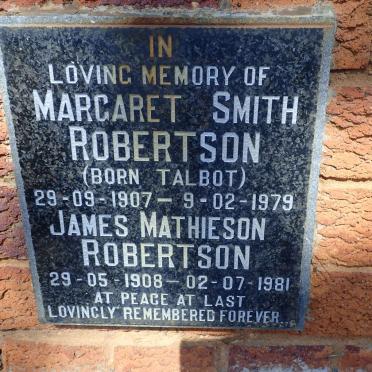 ROBERTSON James Mathieson 1908-1981 &amp; Margaret Smith TALBOT 1907-1979