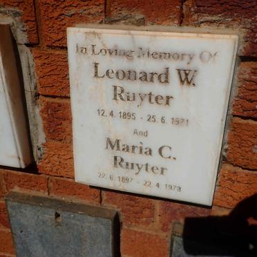 RUYTER Leonard W. 1895-1971 &amp; Maria C. 1897-1978