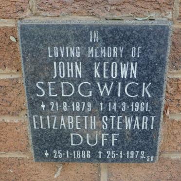 SEDGWICK John Keown 1879-1961 &amp; Elizabeth Stewart Duff 1886-1973